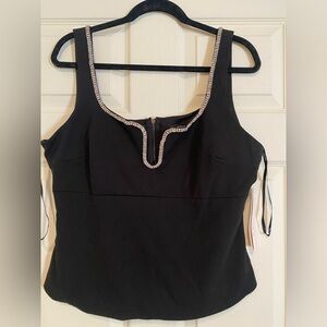 Aqua Black Tank Top with Embellished Neckline
